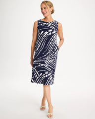 Chico's | Jersey Knit Printed Shift Dress/ Passport Blue