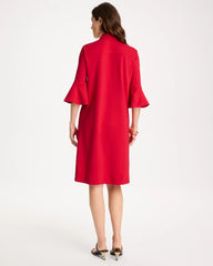 Chico's | Ponte Knit Flounce Sleeve Dress/ Cherry Lush