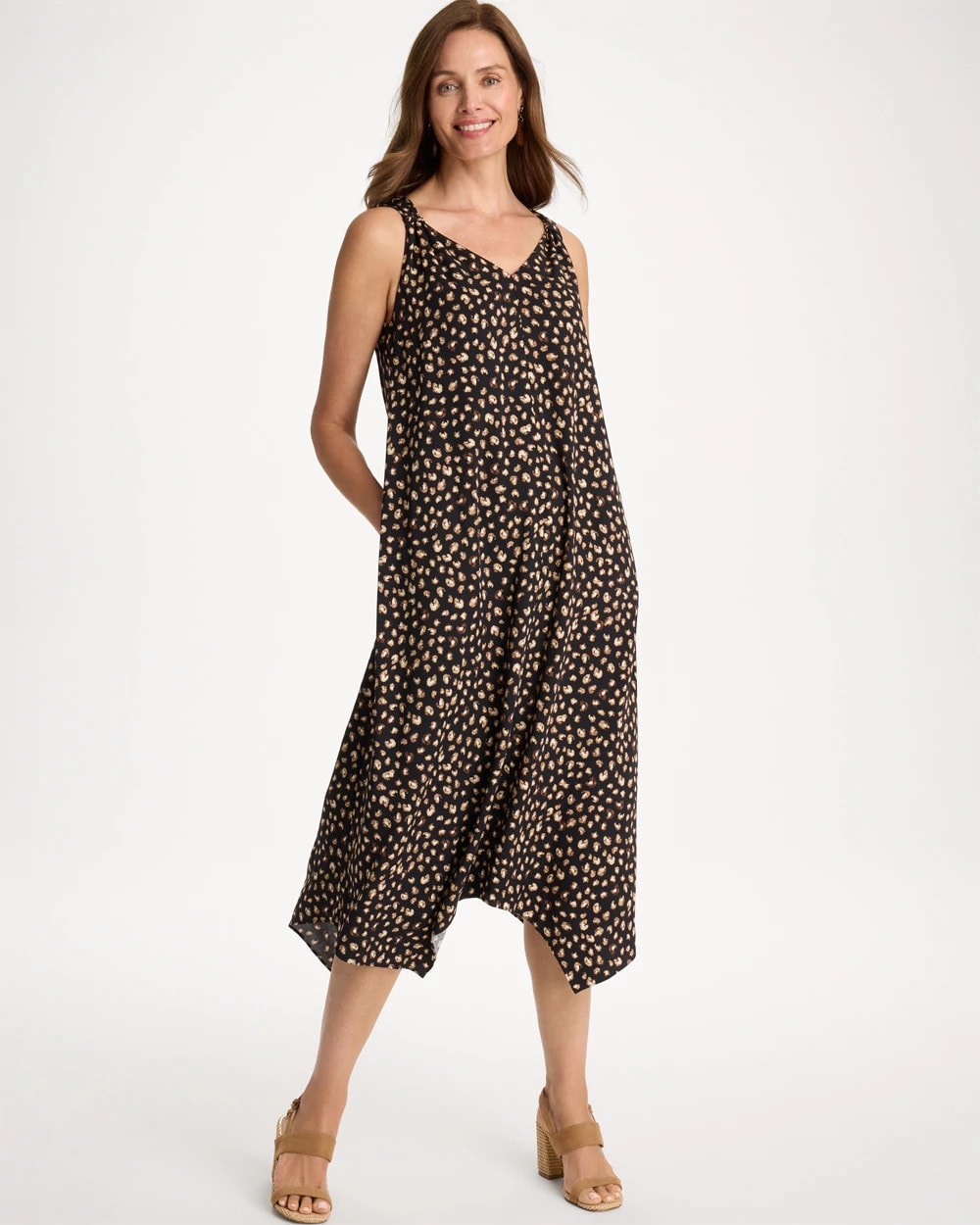 Chico's | Rayon-Silk Asymmetrical Hem Dress/ Black