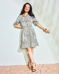 Chico's | Printed Cotton-Linen Belted Dress/ Kelp Forest