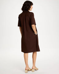 Chico's | Embellished Linen Popover Dress/ Deep Brown