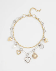 Chico's | Mixed Metal Heart Charm Necklace/ Mixed Metals