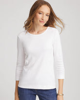 Chico's | Pima Cotton Crewneck Button Tee/ Alabaster