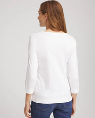 Chico's | Pima Cotton Crewneck Button Tee/ Alabaster