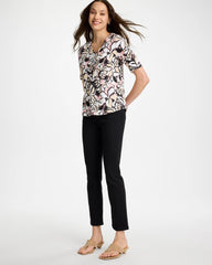 Chico's | Printed Cotton Slub V-Neck Tee/ Black