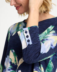 Chico's | Printed Slub Button Detail Tee/ Passport Blue