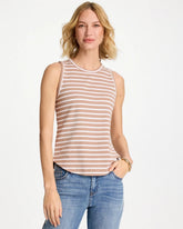 Chico's | Striped High Neck Rib Tank/ Cattail Brown