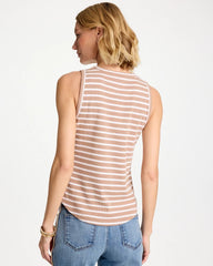 Chico's | Striped High Neck Rib Tank/ Cattail Brown