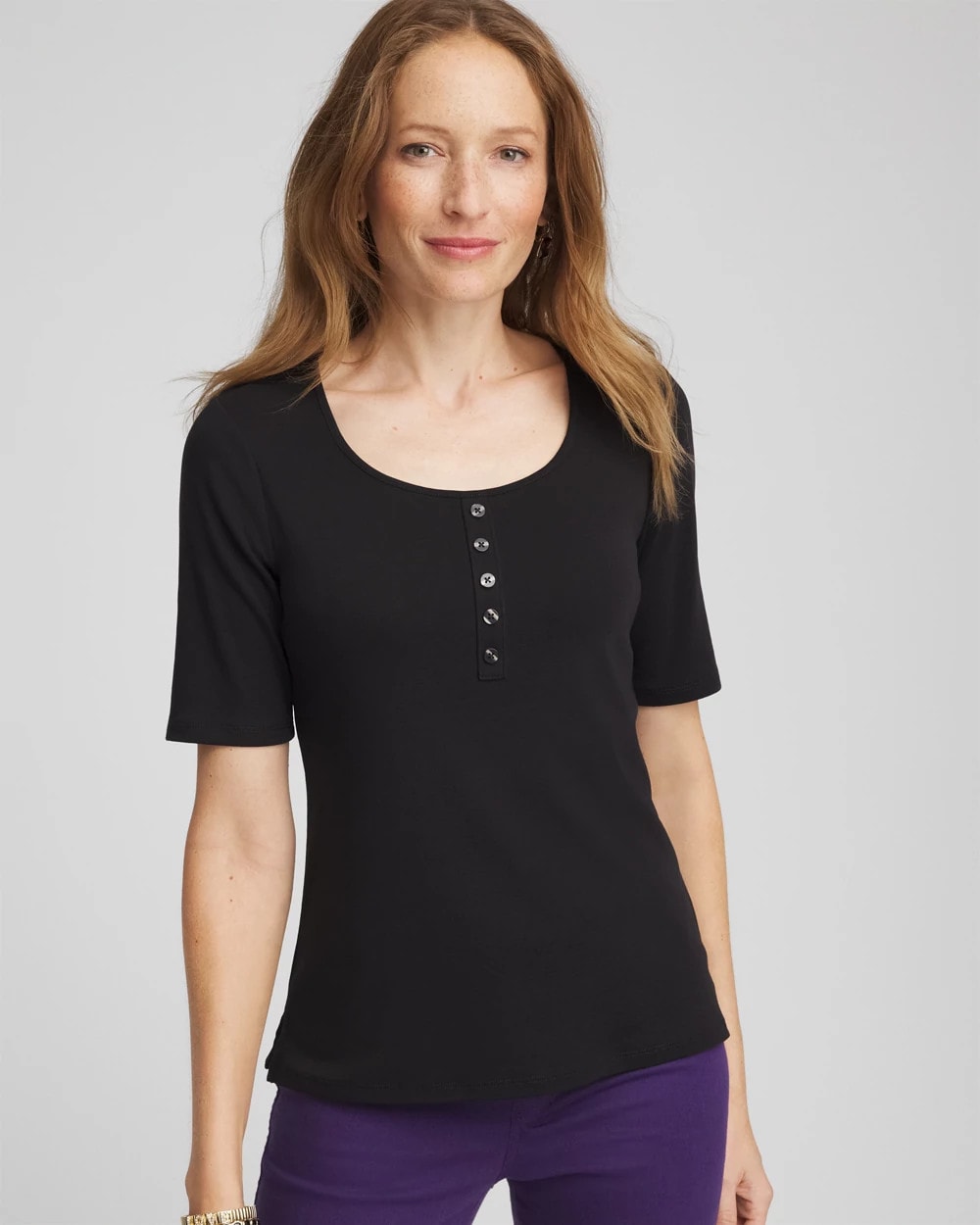 Chico's | Pima Cotton Henley Tee/ Black