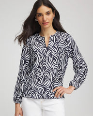 Chico's | Zebra Waves Crinkle Top/ Passport Blue
