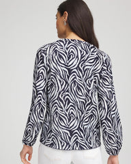 Chico's | Zebra Waves Crinkle Top/ Passport Blue