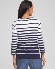 Chico's | Pima Striped Button Sleeve Tee/ Passport Blue
