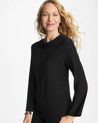 Chico's | Textured Long Sleeve Cowlneck Tee/ Black