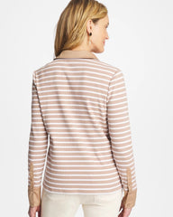 Chico's | Striped Collared Rib Mix Henley/ Cattail Brown