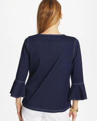 Chico's | Indigo Denim Trumpet Sleeve Top/ Denim