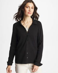 Chico's | Collared Rib Mix Henley/ Black