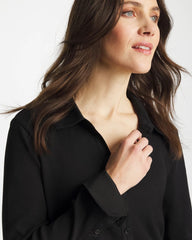 Chico's | Collared Rib Mix Henley/ Black