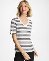 Chico's | Pima V-Neck Tab Sleeve Tee/ Black