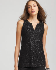 Chico's | Sequin Beaded Notch Neck Tank/ Black