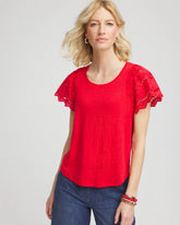 Chico's | Linen Embroidered Lace Tee/ Red Glow