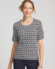 Chico's | Printed Pima Elbow Sleeve Tee/ Black