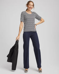 Chico's | Printed Pima Elbow Sleeve Tee/ Black