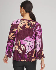 Chico's | Printed Pleated V-Neck Tee/ Deep Chianti