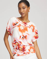 Chico's | Touch of Cool™ Tropical Ruched Banded Hem Top/ Orange Tango