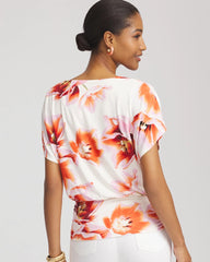 Chico's | Touch of Cool™ Tropical Ruched Banded Hem Top/ Orange Tango