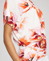 Chico's | Touch of Cool™ Tropical Ruched Banded Hem Top/ Orange Tango