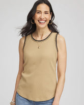 Chico's | Contrast-Trim Ribbed Cotton Tank Top/ Cafe Aroma