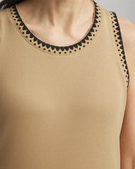 Chico's | Contrast-Trim Ribbed Cotton Tank Top/ Cafe Aroma