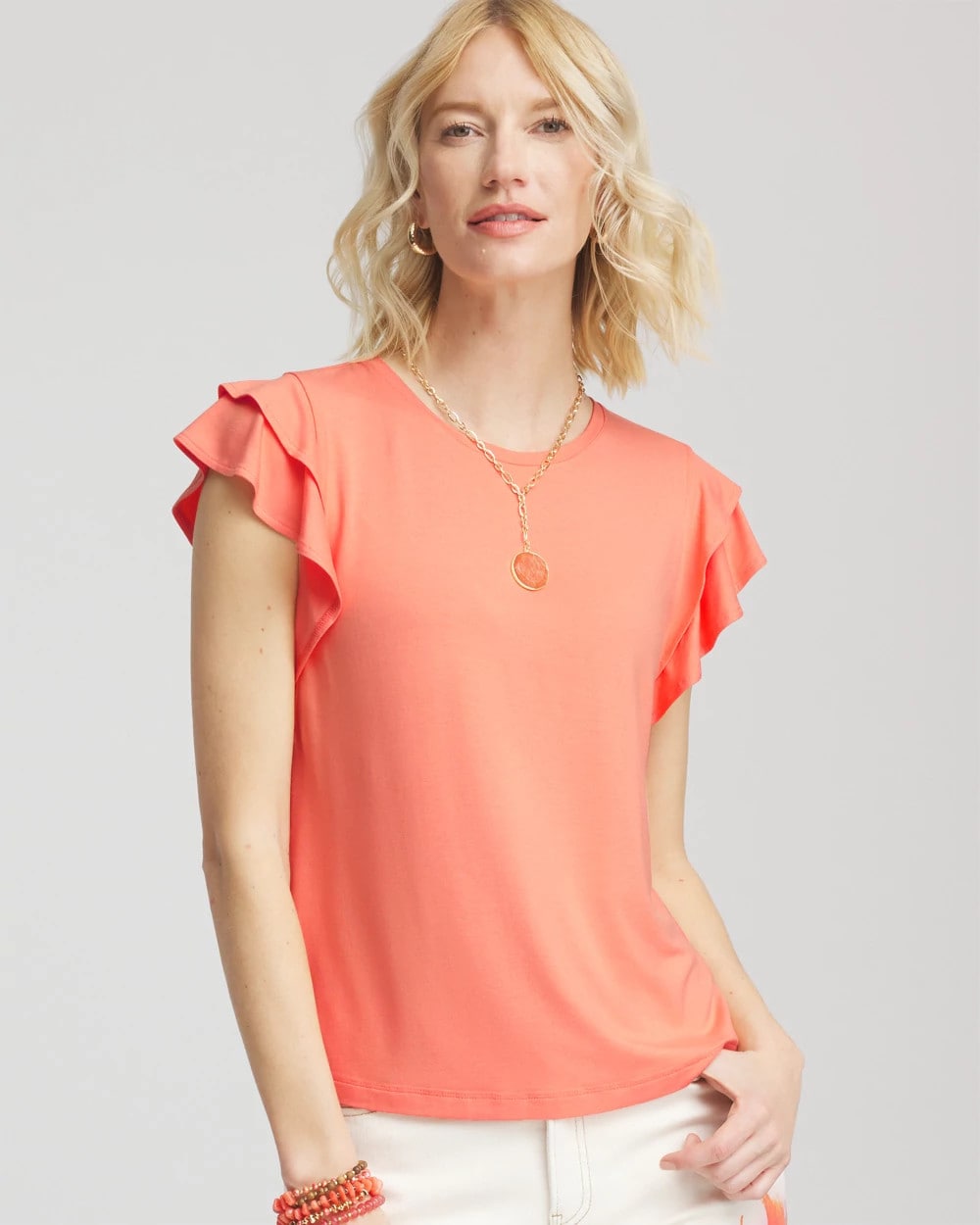 Chico's | Touch of Cool™ Flutter Sleeve Tee/ Sunset Peach