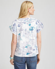 Chico's | Touch of Cool™ Floral Flutter Sleeve Tee/ Alabaster