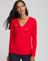 Chico's | Embellished Heart V-Neck Tee/ Love Letter Red