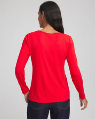 Chico's | Embellished Heart V-Neck Tee/ Love Letter Red