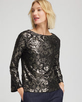 Chico's | Art Deco Burnout Jacquard Top/ Black
