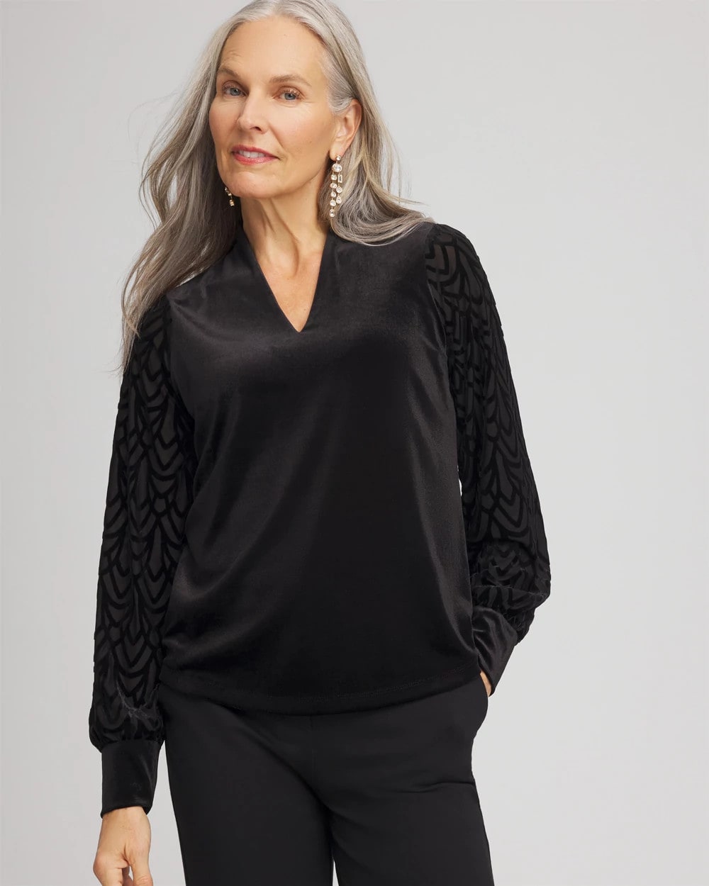 Chico's | Art Deco Velvet Burnout Top/ Black