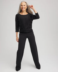 Chico's | Velvet Burnout Stripe Banded-Bottom Top/ Black