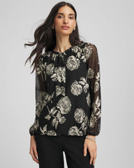 Chico's | Floral Metallic Bodre Top/ Black