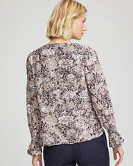 Chico's | Bloom Crinkle Bodre Top/ Graphite Gray