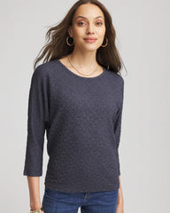 Chico's | Textured Denim-Motif Tapered-Hem Top/ Denim
