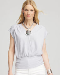Chico's | Foiled Knit Banded Bottom Top/ Dove Gray