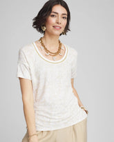 Chico's | Printed Sweater Trim Linen Tee/ River Rock
