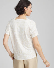 Chico's | Printed Sweater Trim Linen Tee/ River Rock