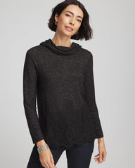 Chico's | Lace Hem Cowlneck Top/ Black
