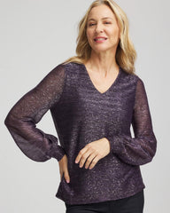Chico's | Foiled Bodre Top/ Purple Elixir