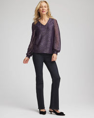Chico's | Foiled Bodre Top/ Purple Elixir
