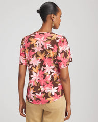 Chico's | Floral Petal-Sleeve Voop Neck Tee/ Cacao