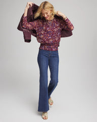 Chico's | Paisley Textured Banded-Hem Top/ Deep Chianti